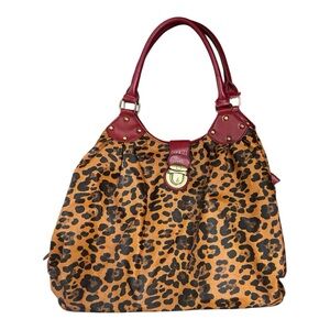 Leopard Print Tote Bag with Red and gold Accents lined animal print